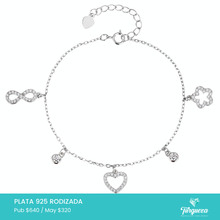Cargar imagen en el visor de la galería, Brazalete Corazon Infinito Joyería Plata .925