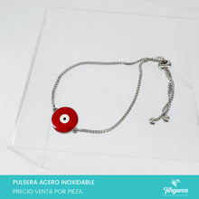 Load image into Gallery viewer, Pulsera Ojo Rojo Plateado Acero Inoxidable
