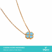 Cargar imagen en el visor de la galería, Collar Trebol Azul Dorado Acero Inoxidable

