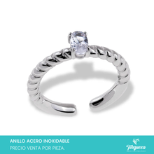 Load image into Gallery viewer, Anillo Torcido con Zirconia Plateado Acero Inoxidable
