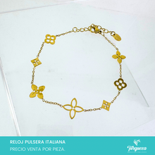 Cargar imagen en el visor de la galería, Pulsera VC Flores Dorada Acero Inoxidable

