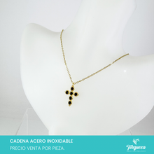 Load image into Gallery viewer, Collar Cruz con Zirconias Negras Dorado Acero Inoxidable
