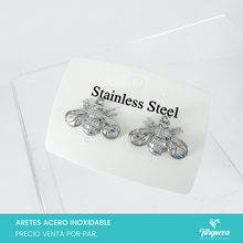 Cargar imagen en el visor de la galería, Arete Abeja con Zirconia Plateado (2cm) Acero Inoxidable
