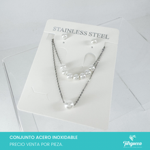 Cargar imagen en el visor de la galería, Conjunto Perlas Plateado Acero Inoxidable
