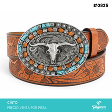 Cargar imagen en el visor de la galería, Cinto Vaquero Café para Dama Hebilla de Toro con Aplicaciones #0825
