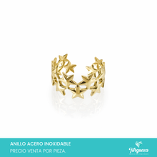 Load image into Gallery viewer, Anillo Estrellas Doble Dorado Acero Inoxidableo
