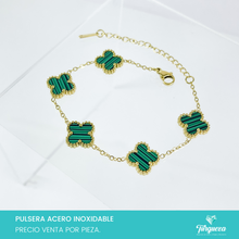 Load image into Gallery viewer, Pulsera Dupe Flor VC Doble Cara Verde Dorado Acero Inoxidable
