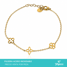 Load image into Gallery viewer, Pulsera Treboles Dorada Acero Inoxidable
