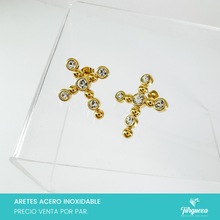 Load image into Gallery viewer, Arete Cruz Zirconias 2.5cm Dorado Acero Inoxidable
