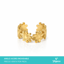 Load image into Gallery viewer, Anillo Flores Dorado Acero Inoxidable
