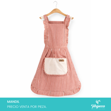 Cargar imagen en el visor de la galería, Mandil de Cocina Lineas Rojas con Bolsa Secado Facil Tela de Toalla
