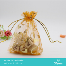 Load image into Gallery viewer, Bolsa de Organza Naranja con Corazones Dorados (10pzas 9x12cm)
