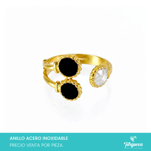 Load image into Gallery viewer, Anillo Negro Blanco Dorado Acero Inoxidable
