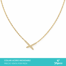 Cargar imagen en el visor de la galería, Collar X Zirconias Dorado Acero Inoxidable
