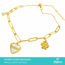 Cargar imagen en el visor de la galería, Pulsera Charms Mom Ajustable Dorada Acero Inoxidable
