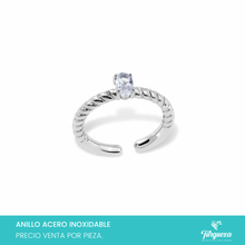 Load image into Gallery viewer, Anillo Torcido con Zirconia Plateado Acero Inoxidable
