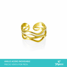Load image into Gallery viewer, Anillo Curly Perla Dorado Acero Inoxidable
