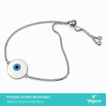Cargar imagen en el visor de la galería, Pulsera Ojo Blanco Azul Plateado Acero Inoxidable
