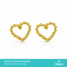 Load image into Gallery viewer, Arete Corazon Bolitas Dorado 2cm Acero Inoxidable
