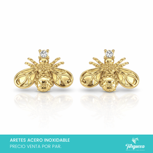 Load image into Gallery viewer, Arete Abeja con Zirconia Dorado (2cm) Acero Inoxidable
