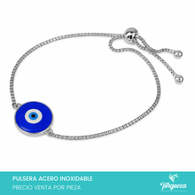 Cargar imagen en el visor de la galería, Pulsera Ojo Azul Plateado Acero Inoxidable
