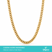 Cargar imagen en el visor de la galería, Cadena Cubana Dorada XL (70cm-8mm) Acero Inoxidable
