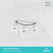 Cargar imagen en el visor de la galería, Broche Prendedor Plateado con Perlas colgante (4cm) #014
