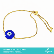 Cargar imagen en el visor de la galería, Pulsera Ojo Azul Dorado Acero Inoxidable
