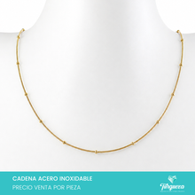 Cargar imagen en el visor de la galería, Cadena Tubular Mini con Bolita Dorada (45cm-1mm) Acero Inoxidable
