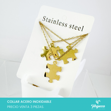 Load image into Gallery viewer, Collares Rompecabezas Set 3 piezas Dorado Acero Inoxidable
