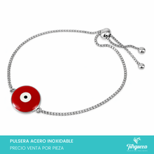 Load image into Gallery viewer, Pulsera Ojo Rojo Plateado Acero Inoxidable
