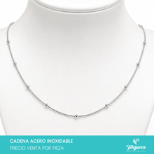Cargar imagen en el visor de la galería, Cadena Tubular Mini con Bolita Plateada (45cm-1mm) Acero Inoxidable
