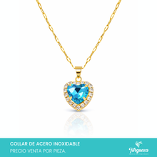 Load image into Gallery viewer, Collar Corazon Zirconia Azul Acero Inoxidable
