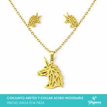 Load image into Gallery viewer, Conjunto Unicornio Dorado Acero Inoxidable
