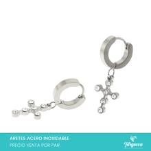 Load image into Gallery viewer, Arete Hoop Cruz 3cm Plateado Acero Inoxidable
