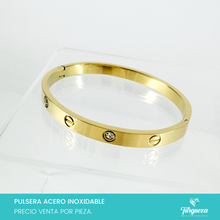 Cargar imagen en el visor de la galería, Brazalete Diseño Tornillo y Zirconias Dorado Acero Inoxidable
