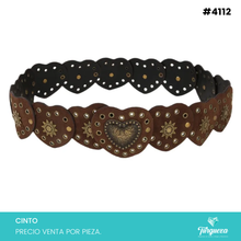 Cargar imagen en el visor de la galería, Cinto Bohemio Corazones para Dama Café Hebilla Dorado Viejo #4112
