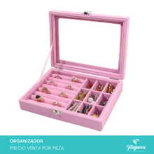 Cargar imagen en el visor de la galería, Joyero Velour Rosa Estuche Organizadora de Joyería
