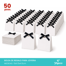 Cargar imagen en el visor de la galería, Pack 50 Envolturas de Regalo Blanco con Moño Negro (10x11.5x4.5cm)
