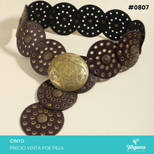 Cargar imagen en el visor de la galería, Cinto Bohemio Circulos para Dama Café Hebilla Mandala Dorado Viejo #0807
