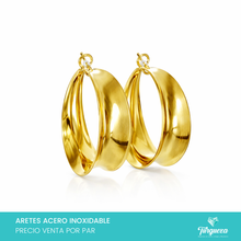 Cargar imagen en el visor de la galería, Arete Arracada 3.5cm Dorado Acero Inoxidable

