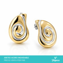 Load image into Gallery viewer, Aretes Gota Espiral Bitono 3cm Acero Inoxidable
