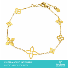 Cargar imagen en el visor de la galería, Pulsera VC Flores Dorada Acero Inoxidable
