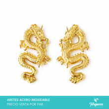 Load image into Gallery viewer, Arete Dragon Dorado (3cm) Acero Inoxidable
