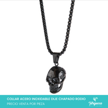 Cargar imagen en el visor de la galería, Collar Calavera Negra Cadena Acero Inoxidable - Dije  Rodio
