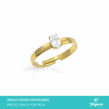Load image into Gallery viewer, Anillo Zirconia Oval Ajustable Dorado Acero Inoxidable
