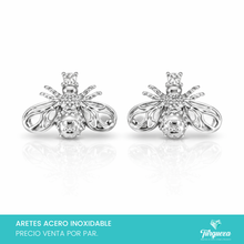 Cargar imagen en el visor de la galería, Arete Abeja con Zirconia Plateado (2cm) Acero Inoxidable
