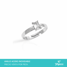 Load image into Gallery viewer, Anillo Zirconia Rectangular Ajustable Dorado Acero Inoxidable
