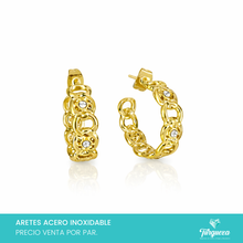 Load image into Gallery viewer, Arete Cadena con Zirconias Dorado (2cm) Acero Inoxidable
