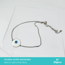 Cargar imagen en el visor de la galería, Pulsera Ojo Blanco Azul Plateado Acero Inoxidable
